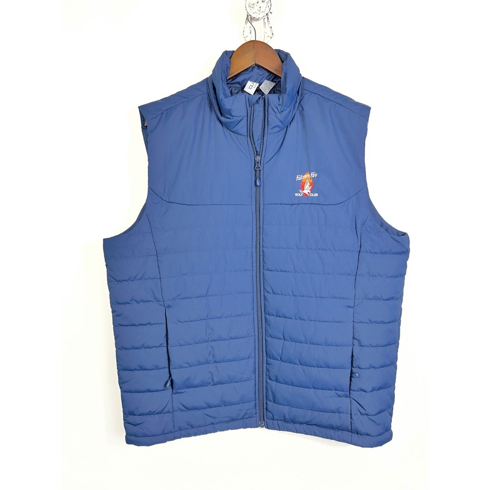 Clique Elevation Mens Blue Puffer Vest‎ Falcons Fire Golf Club Logo Large